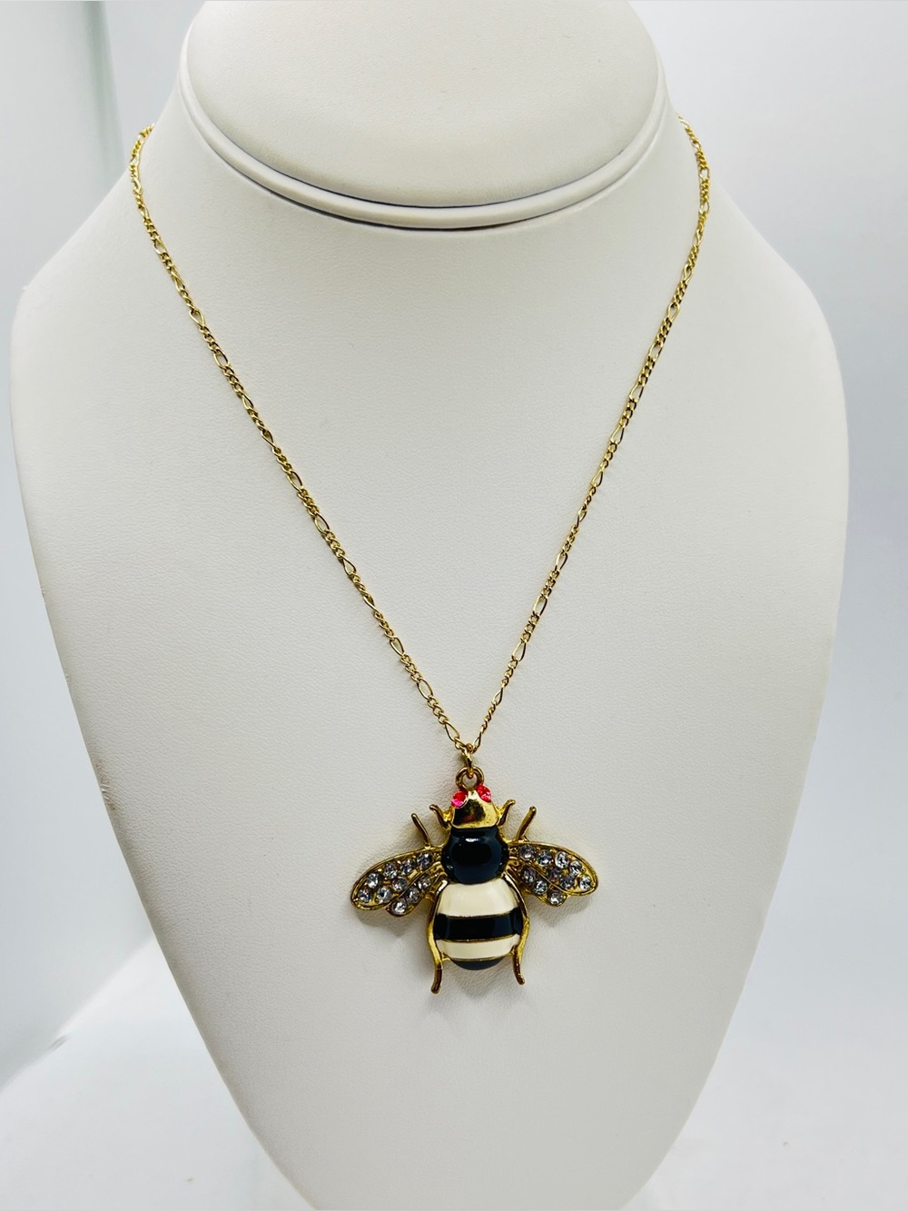 LC Lauren Conrad Gold Tone Enamel Bumblebee Necklace Rhinestone Wing Pink Eye